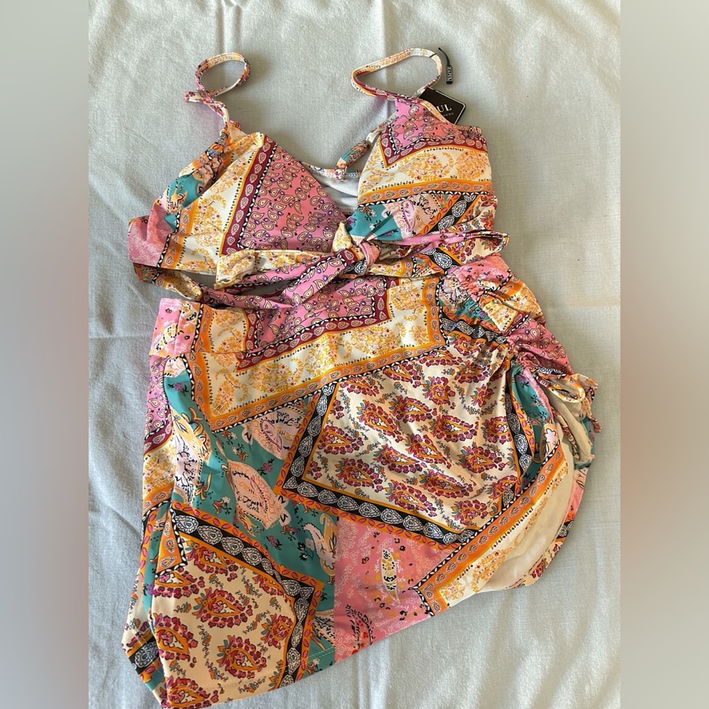 Pink patchwork paisley bandana print 
Two-Piece Wrap Bikini Set NIP